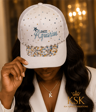 Aquarius™ Zodiac Rhinestone Trucker Hat – Kia Supreme Kreations product image 7