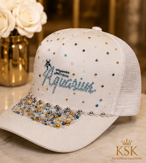 Aquarius™ Zodiac Rhinestone Trucker Hat – Kia Supreme Kreations product image 2