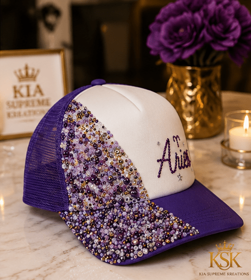 Aries™ Zodiac Rhinestone Trucker Hat – Kia Supreme Kreations product image 5