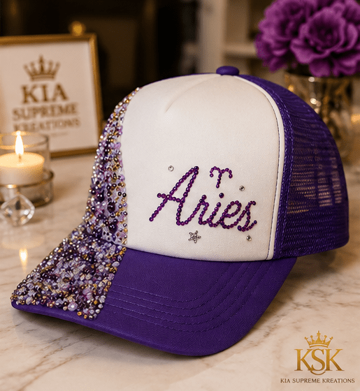 Aries™ Zodiac Rhinestone Trucker Hat – Kia Supreme Kreations product image 3