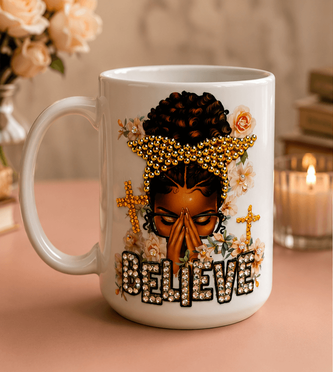 Believe™ Inspirational Prayer Mug | Luxury Christian Coffee Mug for Women | Faith Gift | 15 oz Ceramic Mug – Kia Supreme Kreations product image 1