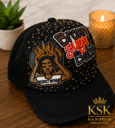 Brown Suga™ Rhinestone Trucker Hat – Kia Supreme Kreations product image 4