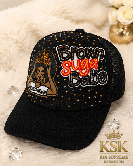 Brown Suga™ Rhinestone Trucker Hat – Kia Supreme Kreations product image 2