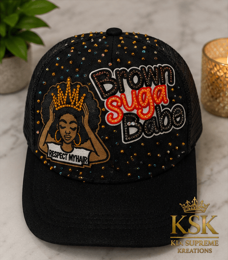 Brown Suga™ Rhinestone Trucker Hat – Kia Supreme Kreations product image 5