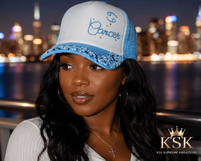 Cancer™ Zodiac Rhinestone Trucker Hat – Kia Supreme Kreations product image 5
