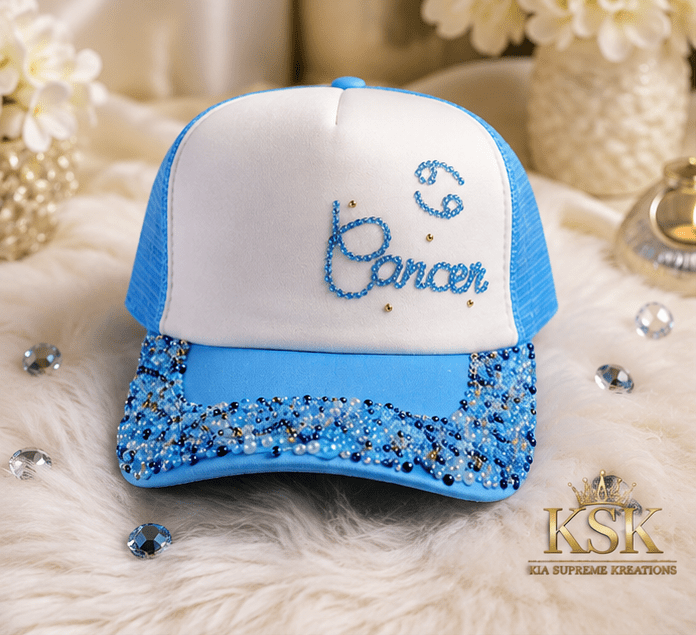 Cancer™ Zodiac Rhinestone Trucker Hat – Kia Supreme Kreations product image 1