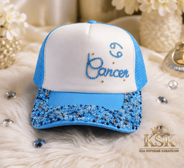 Cancer™ Zodiac Rhinestone Trucker Hat – Kia Supreme Kreations product image 1