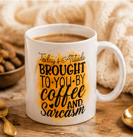 Coffee & Sarcasm™ Funny Coffee Mug | Today's Attitude Brought to You by Coffee & Sarcasm | 15 oz Ceramic Mug – Kia Supreme Kreations product image 6