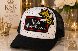 High Maintenance™ Rhinestone Trucker Hat – Kia Supreme Kreations product image 1