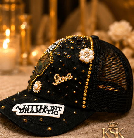 Hustle Luxury Rhinestone Trucker Hat – Handcrafted Statement Bling Mesh Cap - Kia Supreme Kreations