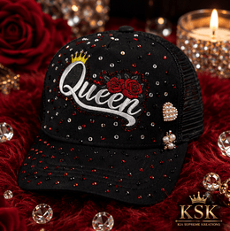 Queen™ Rhinestone Trucker Hat – Kia Supreme Kreations product image 1