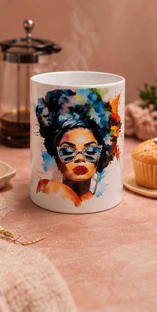 Radiant Queen™ Luxury Fashion Coffee Mug | Elegant Afro Art Ceramic Mug | 15 oz Gift for Women – Kia Supreme Kreations product image 2