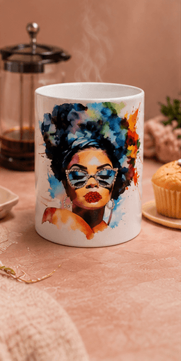 Radiant Queen™ Luxury Fashion Coffee Mug | Elegant Afro Art Ceramic Mug | 15 oz Gift for Women – Kia Supreme Kreations product image 2